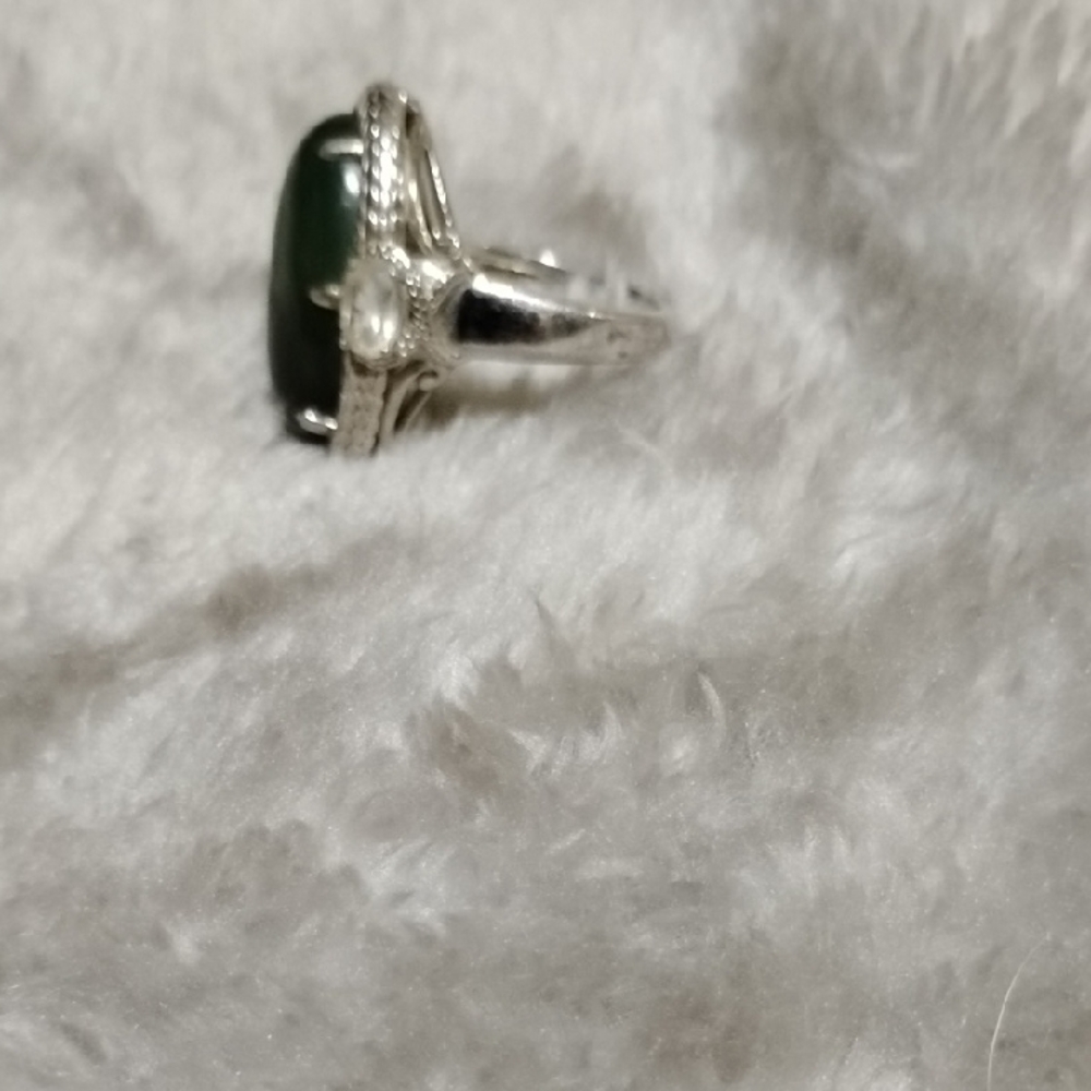 Elegant Green Malichite Stone Sterling Silver Ring Size 7 Or 8 - Picture 3 of 6